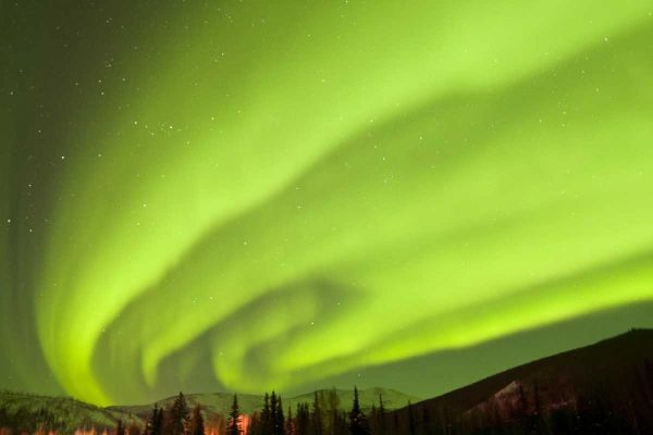AK, Fairbanks Aurora borealis fill the night sky